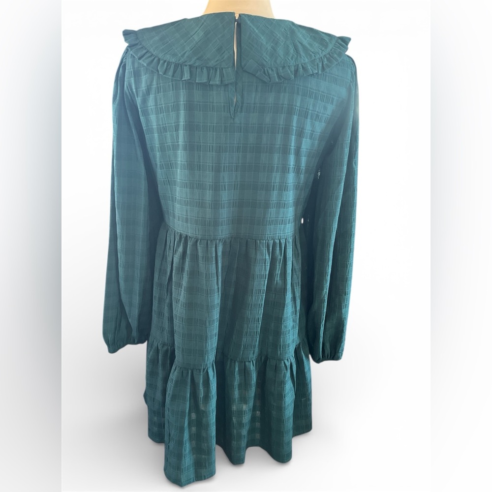 Violet Romance Green Plaid Collared Smock Tiered Mini Dress Size 8 - Picture 5 of 10